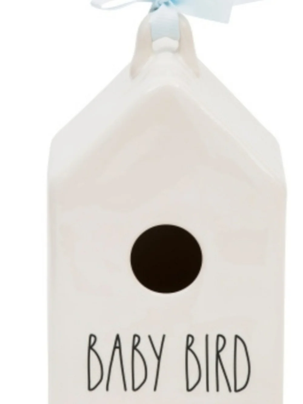 Rae Dunn Ceramic 'Baby Bird' House in White with Pink Bow